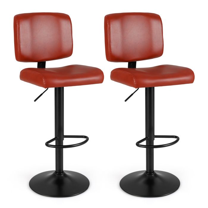 GIANTEX Tabourets de Bar- Lot de 2 Chaises de Bar- Hauteur Réglables- Siège Pivotant à 360°- Dossier- Repose-Pieds- Rouge