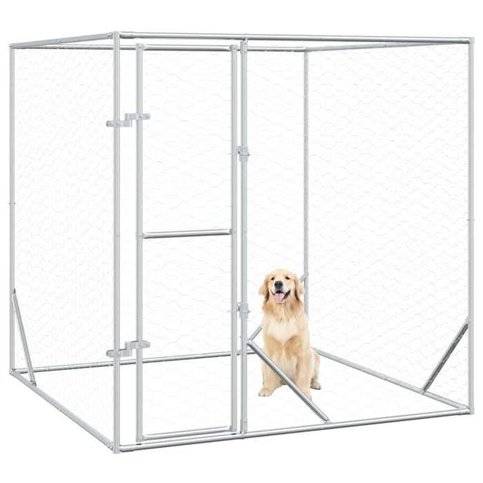 Printemps 2026 SoldesArgent Chenil dextérieur pour chiens argenté 2x2x2 m acier galvanisé 2_159805