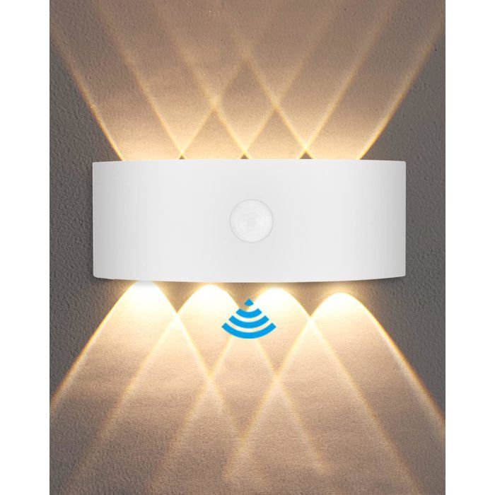Applique Murale Exterieur Lampe Detecteur de Mouvement Interieur 8W 3000K Blanc Chaud Imperméable IP65 - Blanc