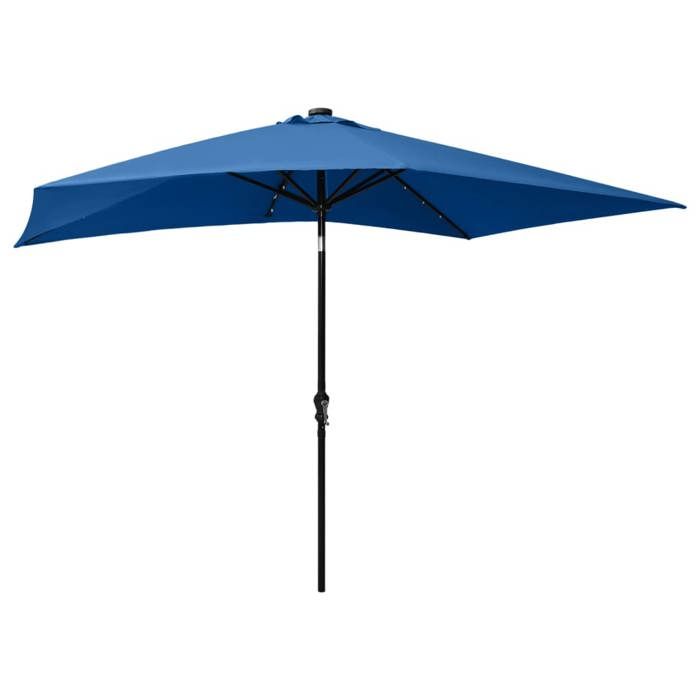 Parasol de jardin avec LED - MEUBLECHIC - 2x3 m - Bleu azuré - Polyester anti-UV - Inclinaison réglable