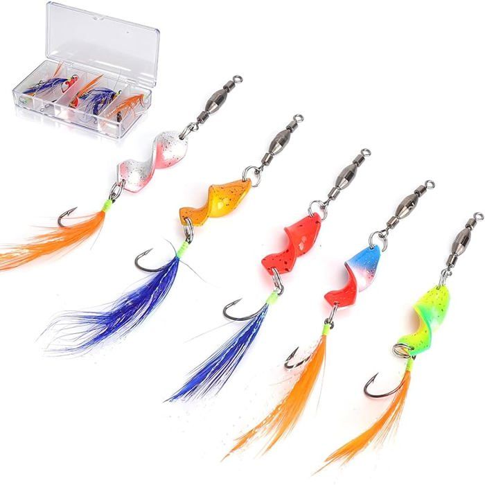 5 Cuillères à Truite Twist Trout avec Boîte Accessoires de Pêche Leurres Trout avec Émerillons Roulants 3 g Ensemble