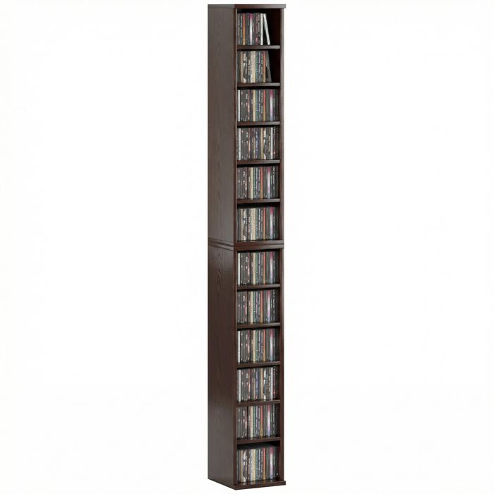 Armoire de rangement CD-DVD - HOMCOM - 6 + 6 compartiments - capacité max. 204 CD - 21 x 225 x 885 cm - marron