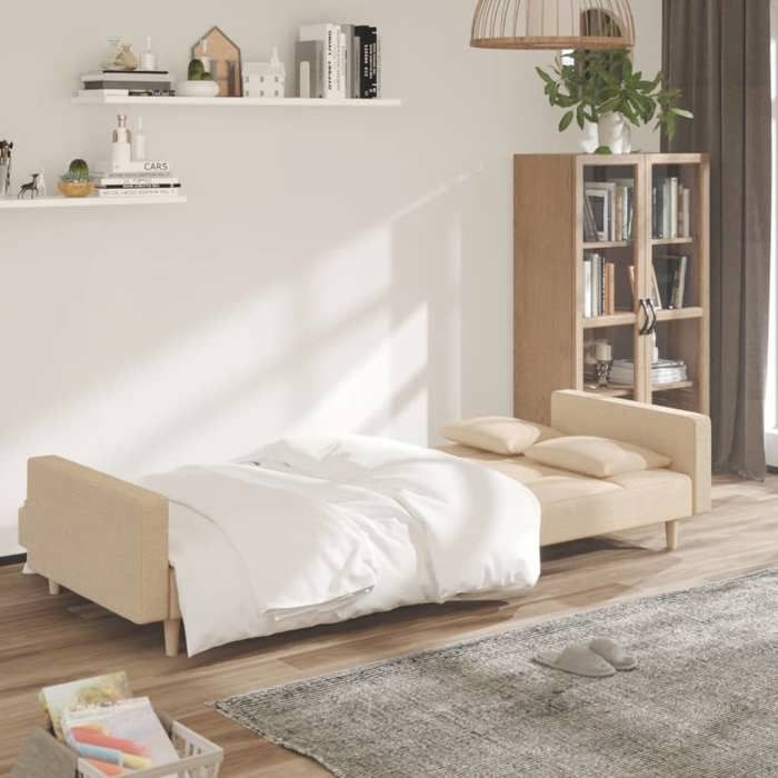 Canapé-lit ergonomique à 2 places - NGM - réglables - pour salon chambre avec deux oreillers crème tissu C64198135909635