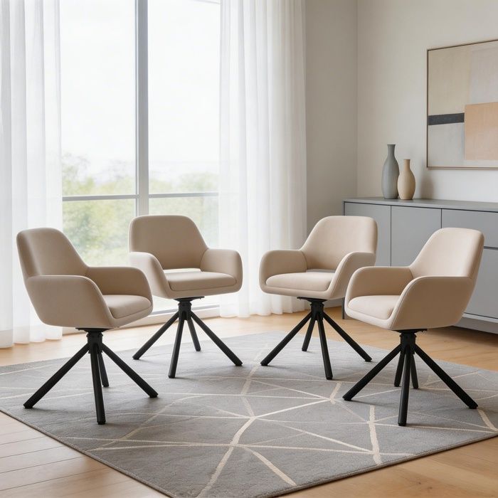 Chaise de salle à manger pivotante - WF312308AAA - Velours beige - Avec accoudoirs - Lot de 4