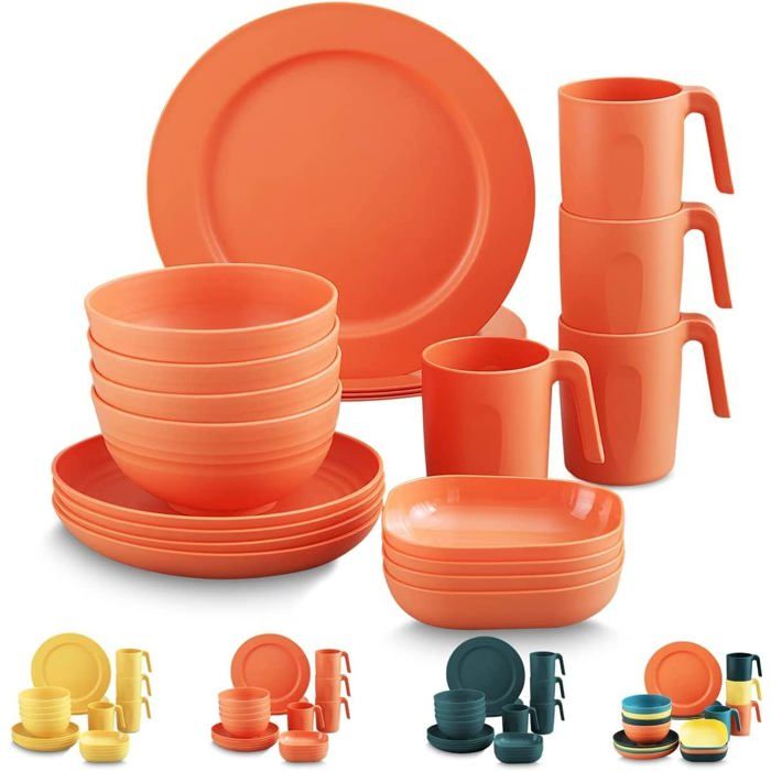 20 Assiettes Bols Tasses Plastique sans BPA Incassable Micro-ondes Lave-vaisselle Pique-nique Camping .