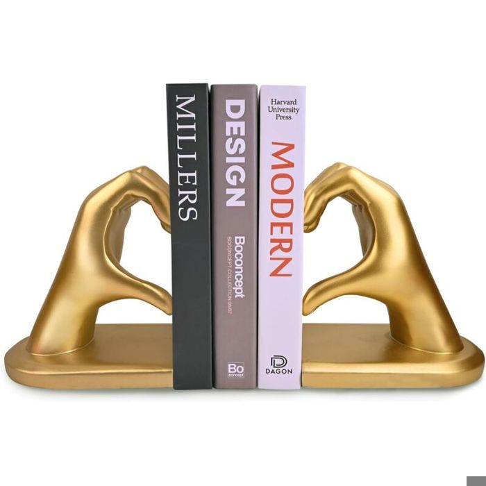 Serre-livres décoratifs - Virex® - Sculptures de mains en forme de cœur - Plaquées or - Résine haute qualité