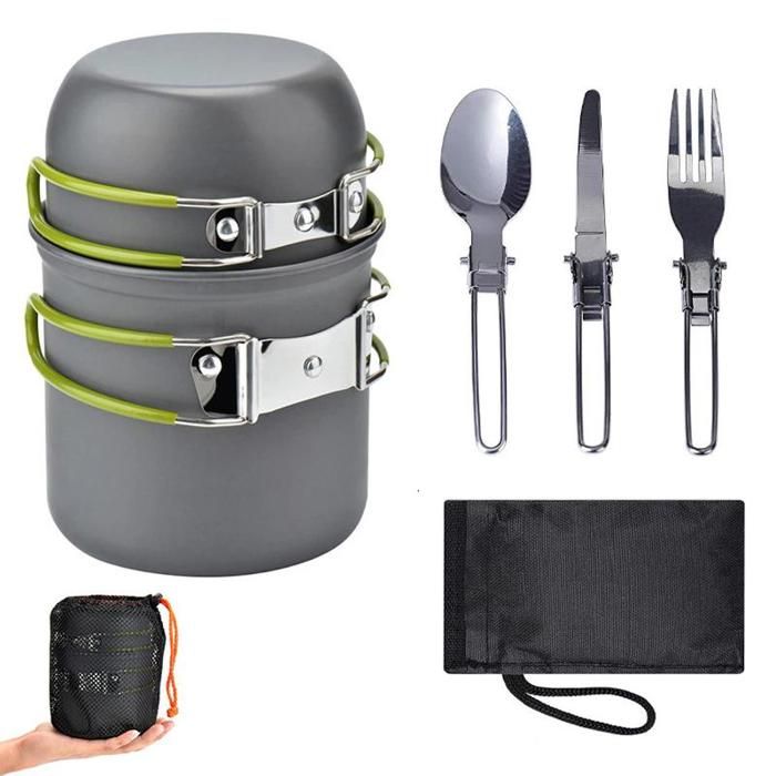 Ensemble de vaisselle et de cuisine pour le camping (2 personnes) - Ustensiles de randonnée ultralégers (casserole poêle etc.)