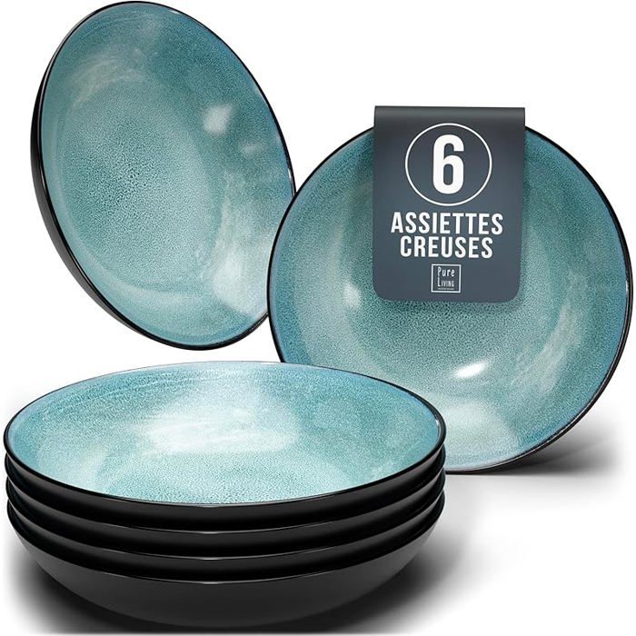 Pour 6 personnes ensemble prestige porcelaine : assiettes creuses élégantes (6 pièces) SALADIER