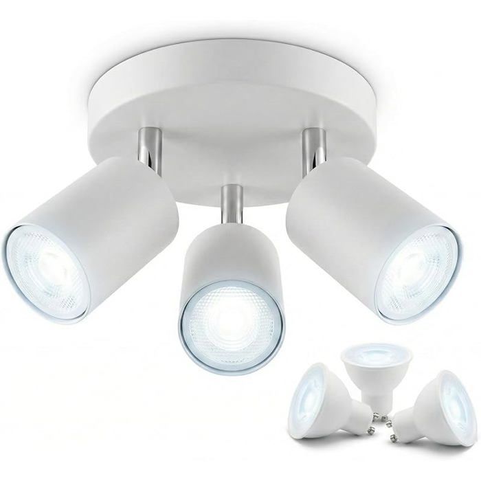 Plafonnier LED 3 spots orientables design moderne bnc GU10 5W froid 6000K