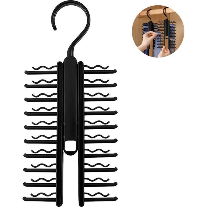 Porte-cravates - Pour 20 cravates - Rotatif - 1 pièce - Noir - Cintre - Porte-cravates fonctionnel