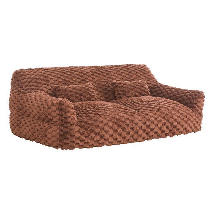 Canapé 2 places compressé avec couverture et coussins en laine Brique
