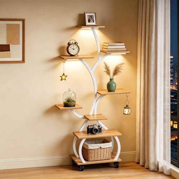 Étagère à plantes avec lampe de croissance 70×30×122cm support métallique pour intérieur et balcon Blanc
