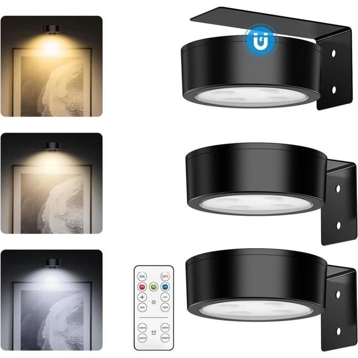Lot de 3 lampes pour tableaux avec télécommande 3 couleurs de lumière intensité réglable éclairage daccentuation LED po