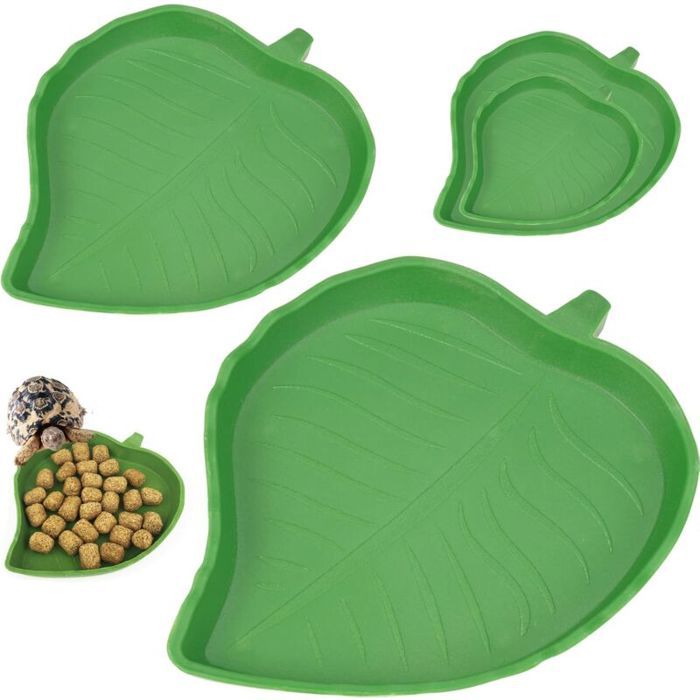 2 Bols alimentation reptile plastique vert forme feuille pour tortue lézard hamster .