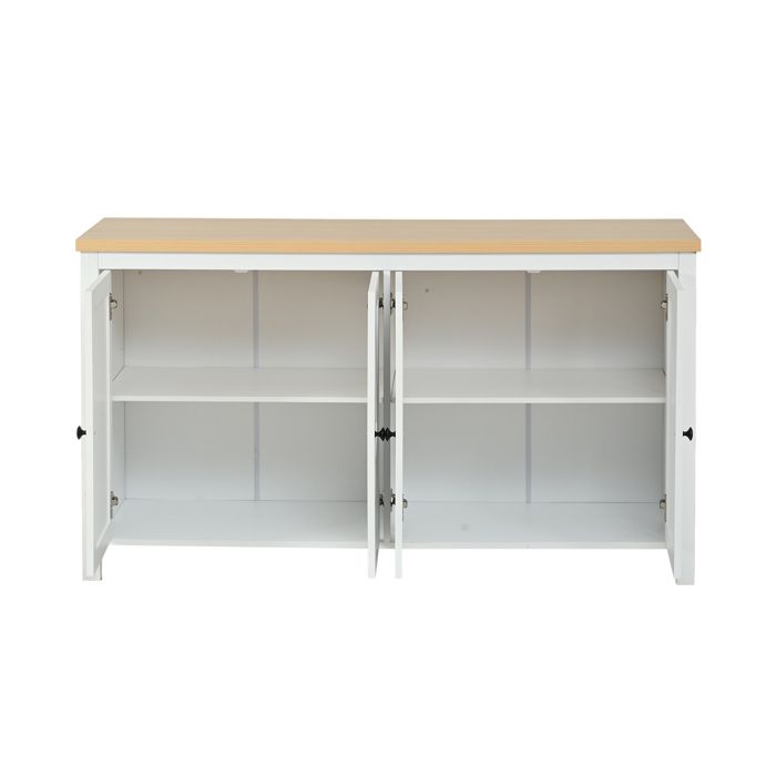 Buffet bas - 4 portes en MDF - blanc avec plateau aspect bois - 140 x 40 x 78 cm