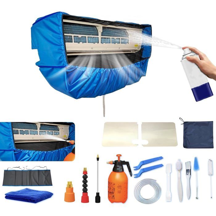 Kit Nettoyage Climatiseur Split - Sac Brosse Accessoires PVC - Kit Entretien Complet Climatiseurs Muraux (18 pièces)