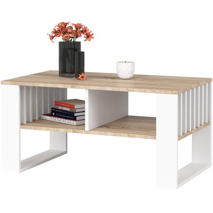 Table basse AKORD ROCKFORD Chêne Sonoma 92 cm pieds Blancs 92x53x45 cm Table basse AKORD ROCKFORD Chêne Sonoma 92 cm pieds Blancs 92x53x45 cm
