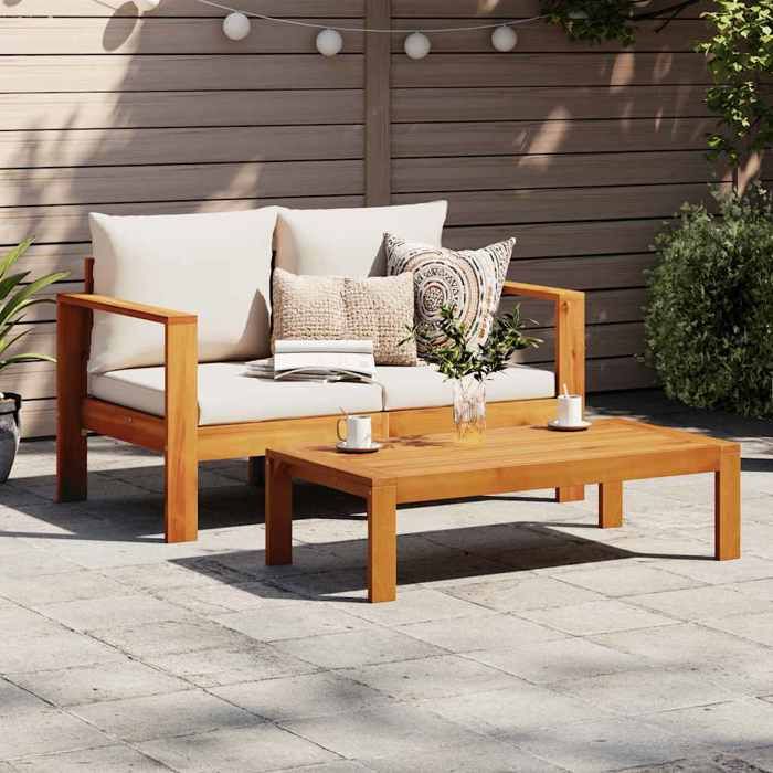 Promo“Canapé de Jardin avec Coussins 2 places Bois Massif dacacia Blanc Crème 122 x 68 x 64 cm 925438