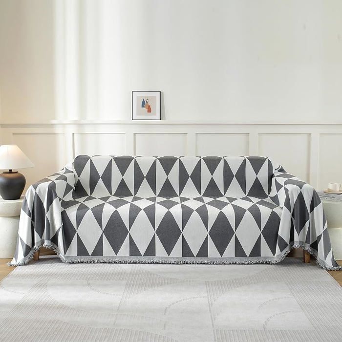 Housse Canapé 180x230 cm Gris Foncé - Jeté Universel 1/2/3/4 Places - Antidérapant Élastiques - Plaid Doux HOUSSE DE CANAPE