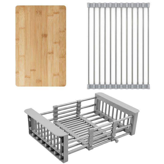Accessoires Pour Évier Rea  Gris Acier Bois Plastique 20X36X225Cm