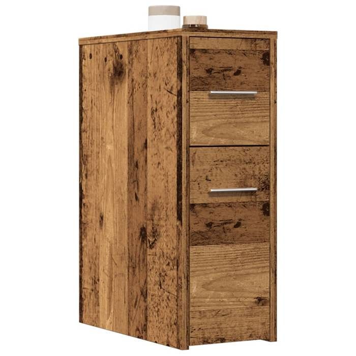 Brun Armoire de salle de bain étroite avec roulettes vieux bois - Meuble Rangement LV38194