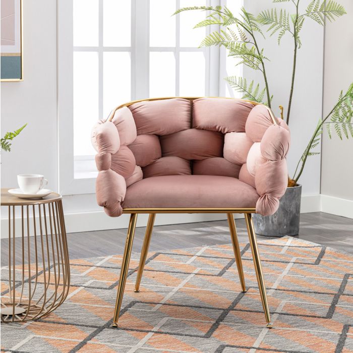 Fauteuil chaise dappoint de maquillage en velours rose métal doré avec accoudoirs 59 x 70 x 75 cm JOINERY