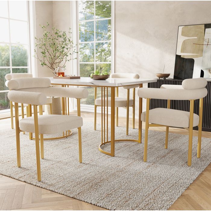 Maisentiel Lot de 4 chaises de salle à manger beige et doré 70 x 62 x 84 cm en tissu avec accoudoirs