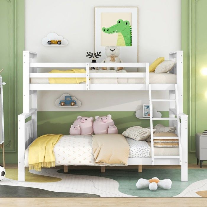 Lit superposé bois blanc avec échelle et garde-corps convertible en 2 lits séparés 90x200cm pour enfant adulte Lit superposé bois blanc avec échelle et garde-corps convertible en 2 lits séparés 90x200cm pour enfant adulte