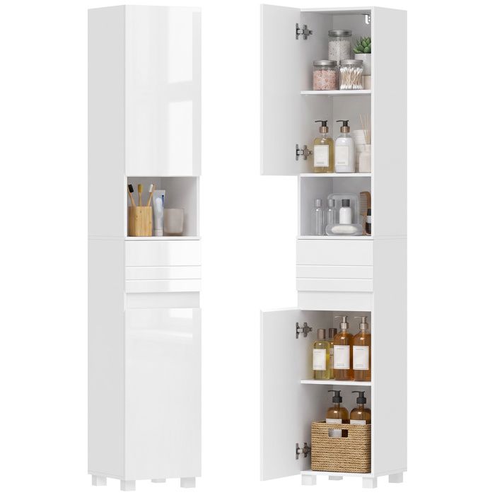 Colonne de salle de bain - Armoire étroite de rangement - 30 x 30 x 170 cm - Blanc - Pour rangement de salle de bain - ZENLINKJH