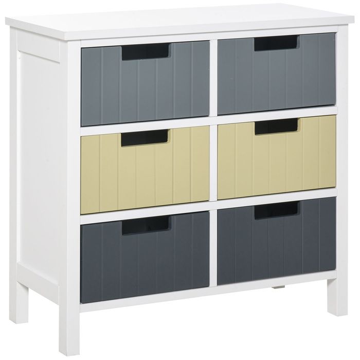 Commode de rangement - Meuble à tiroirs - 6 tiroirs - Bois - Panneaux MDF - Multicolore - Dimensions 62 x 28 x 58 cm - EUJIGSHOP