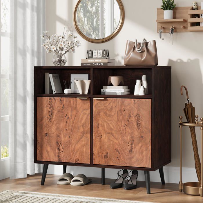 Koioplie Buffet industriel en bois rustique 80x80x40 cm meuble bar avec étagères réglables et pieds métal pour salon