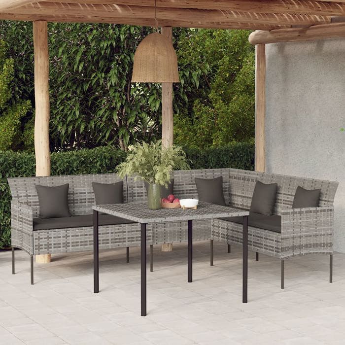 vidaXL Canapé dangle extérieur gris résine tressée salon de jardin modulaire avec coussins