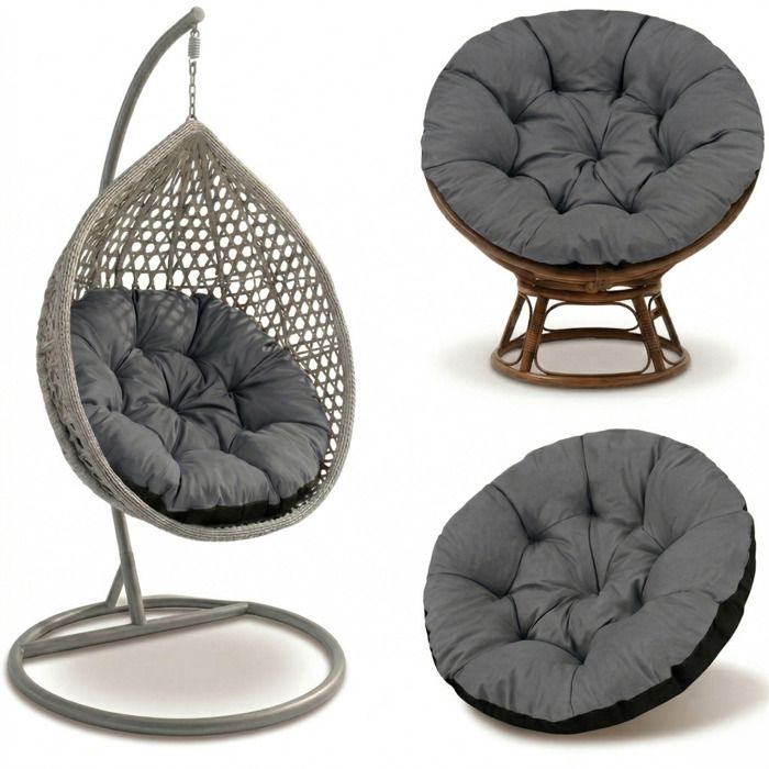 Coussin Papasan 110 cm Graphite – Coussin Rond pour Fauteuil Rotin et Suspendu Intérieur Extérieur