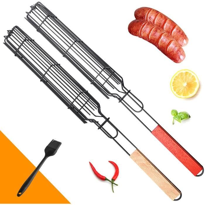 Set De 2 Ustensiles Barbecue GiReich - Couteau Et Fourchette Inox Avec Manche En Bois Pour Grillades