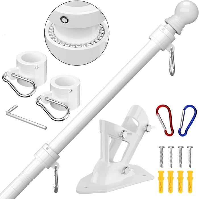 Mât De Drapeau 180 Cm Ajustable Acier Inox – Kit Complet Sans Enchevêtrement Avec Support 45°/90° – Noir