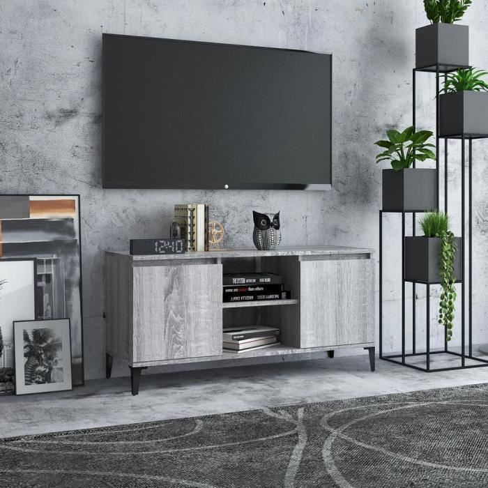 Meuble TV - GKK - avec pieds en métal Sonoma gris 103 5x35x50 cm - Contemporain A3162