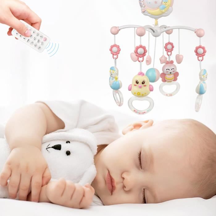 Hek Mobile Lit Bebe Avec Musique Projecteur Et Cloche Bebe Mobile Avec Telecommande Jouets Rotatifs Suspendus A 360 Rose Cdiscount Pret A Porter