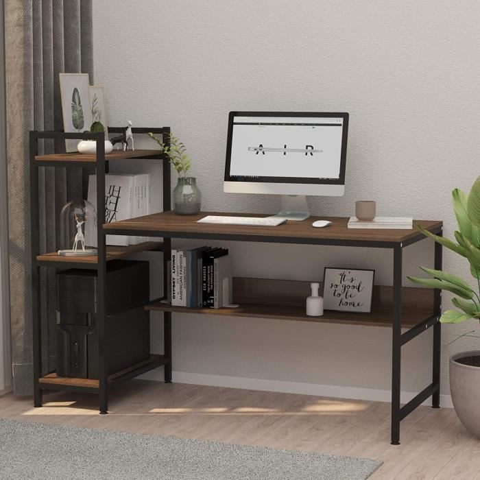 Table de bureau ordinateur en bois moderne avec étagère à 4 niveaux en  acier---Marron/Roux - Cdiscount Maison