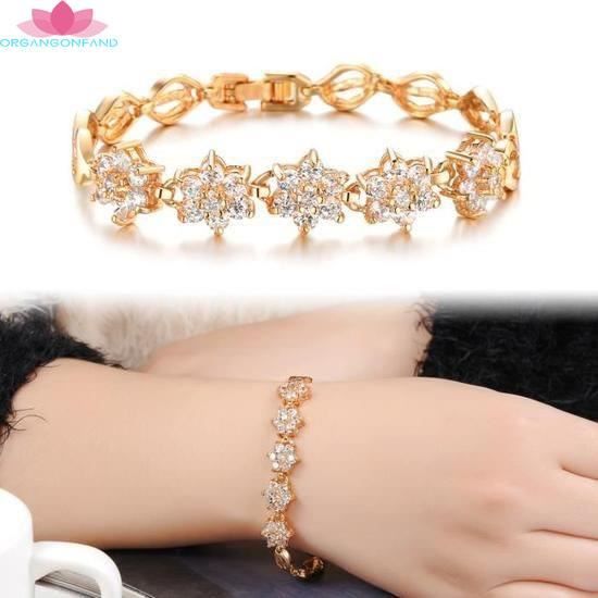 ORGANGONFAND Bracelet femme -Bracelet en plaqué cuivre à la mode en zircon romain