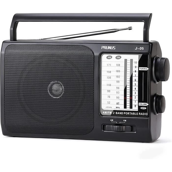 Radio Portable PRUNUS J-555 FM/AM - Rechargeable USB-C | Pile AAA - Noir - Compacte