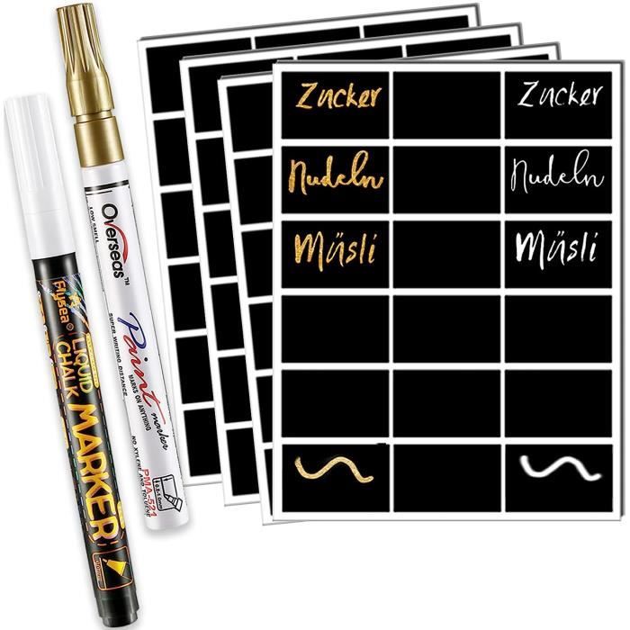 Étiquette Autocollantes Noir, Étiquettes pour Bocaux Réutilisable