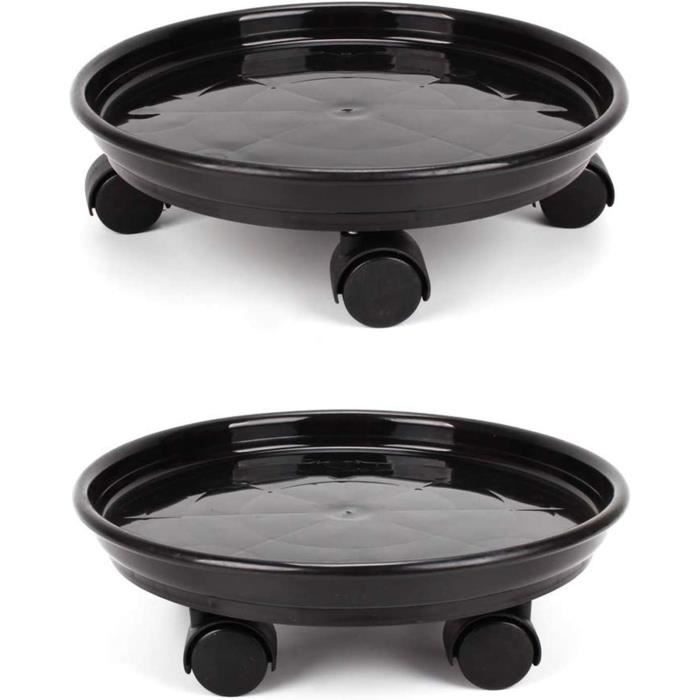Supports Pots De Fleurs Avec Roulettes - Lot De 3 - Diamètre 30cm - Noir
