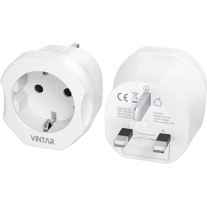 Adaptateur Voyage Europe Vers UK Lot De 2 - Prise Anglaise Type G Irlande Angleterre