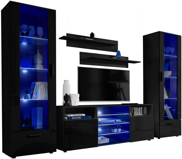 Meuble TV Tower Extreme Furniture LED bleues Noir Brillant & Noir