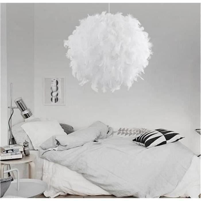 40cm lustre de suspension pratique et léger boule en plumes véritables cousues main blanc avec câble (ampoule inclus)
