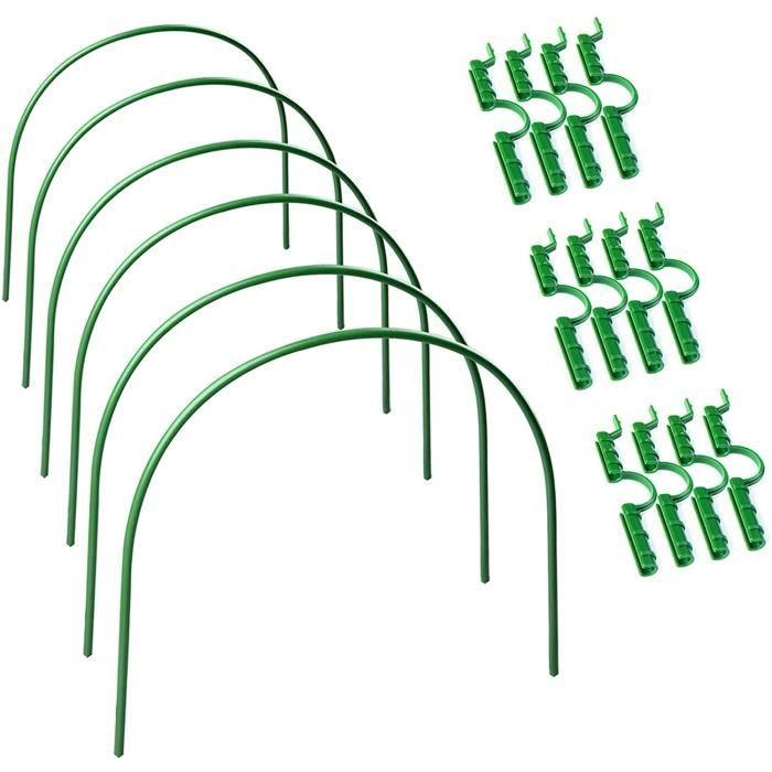 Lot De 6 Cerceaux De Serre + 24 Clips Renfort - Anneaux Acier Plastifié 50x50cm Pour Serres Tunnel, Lits Surélevés Et Protection Plantes