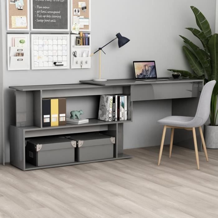 bureau d'angle gris brillant 200x50x76 cm - pop - market - aggloméré - haut de gamme
