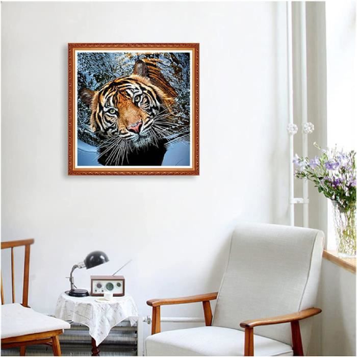 DPHERO 5D Kit Peinture Diamant Petit Tigre - Broderie Fleurs & Bébé Tigre 30x40cm Pour Adultes Et Débutants