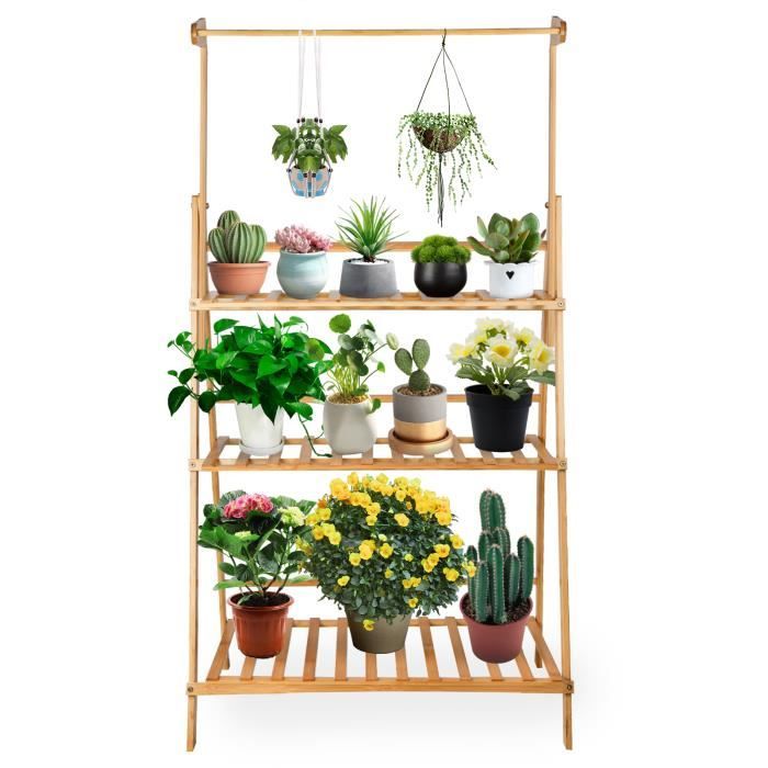 Étagère à Fleurs Pliable En Bambou Greensen - 3 Niveaux, 96x68,5x40 Cm - Pour Intérieur Et Extérieur