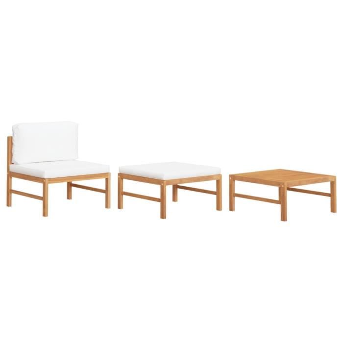 Salon de jardin - LIZ - 3 pcs - Bois de teck - Coussins crème - Confort maximal Salon de jardin - LIZ - 3 pcs - Bois de teck - Coussins crème - Confort maximal